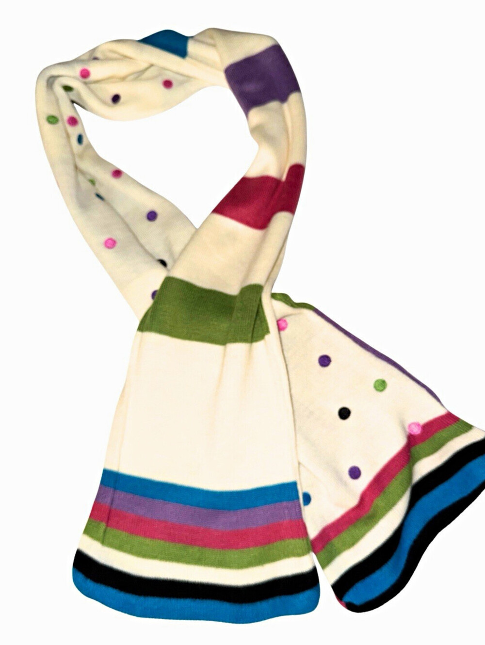 Jones New York Womens Knit Rectangle Scarf Multicolor Striped Logo 60x8"